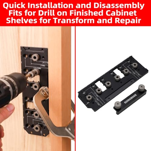 GOINGMAKE Shelf Pin Jig 1/4" and 5mm, Spliceable All Metal Cabinet Hardware Shelf Pin Drilling Jig, Woodworking Drill Guide for Straight Holes for Wobble-Free Shelves