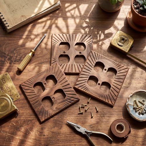 DoubleFill 4 Pcs Walnut Wood Switch Cover,14 * 14.2cm,2 Double Hole - color: 2 Double Hole, size: 14.2 x 14 cm