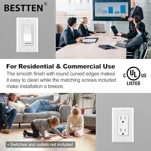 BESTTEN 20 Pack Decorator Wall Plates 1-Gang Electrical Cover Plate, White - size: 1 Gang 20PK
