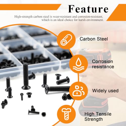 1130Pcs M1.4 M1.6 M2 M2.5 M3 M4 M5Metric Micro Screws Nuts Assortment, Hex Nuts, Small Machine Screws, for Arduino, RC Models, Electronics and DIY(Black) - size: 1130pcs