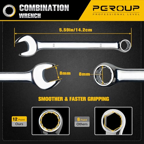 8mm Metric Combination Wrench, CR-V Steel with Mirror Polish, 12-Point Design, 15-Degree Offset, Perfect for Auto Repair, Household, Car & Truck Emergency - size: 8mm
