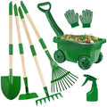 Duckura Kids Gardening Tools Set - 7pcs Wheelbarrow Set for Kids | with Shovel, Rake, Leaf Rake, Summer Outdoor Yard Digging Weed Birthday Gifts Toys, Easter for Boys Girls Age 2 3+ Years - color: 7pcs-green