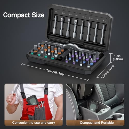 Bomivoi 42 in 1 Magnetic Screwdriver Set, DIY Ratchet Screwdriver Set, Multi Bit Magnetic Drive Set, Detachable Ratchet Handle, Portable Compact Repair Tool Kit for Furniture Computer Bicycle Black - color: Black