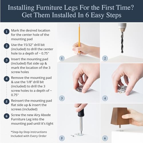 Airy Abode Premium Walnut Square Furniture Legs (Full Install Kit) - Pick Your Size and Color - color: Brown, size: 3 Inches