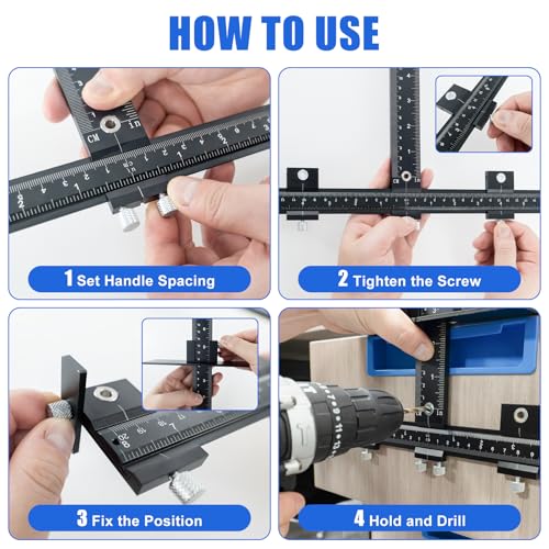 Cabinet Hardware Jig for Handles and Pulls,Aluminum Alloy Cabinet Door Handle Jig for Doors and Drawers,Adjustable Cabinet Handle Template Tool Door for Drawer Front Knobs Handles and Pulls
