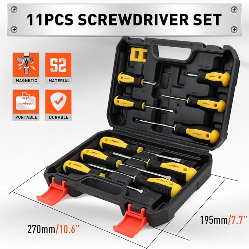 HORUSDY 11-piece Magnetic Screwdriver Set with Case, 5 Phillips & 5 Flat Head Tips with Magnetizer demagnetizer Precision Screwdriver Set - style: 11-piece Magnetic Screwdriver Set with Case