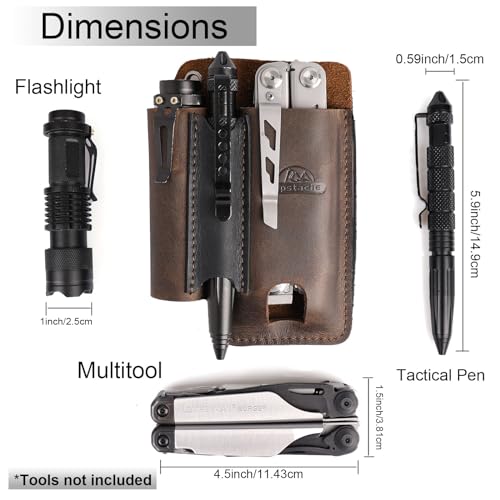 Topstache Leather Multitool Sheath with Belt Clip - Multi Tool Holster for Belt - EDC Belt Organizer Fits Multitool, Flashlight, Pen - Leather EDC Pouch, DarkBrown - color: Darkbrown-L (for Multitool)
