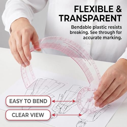 Sewing Rulers,Clear Metric French Curve Sewing Rulers Set for Pattern Making Drafting,Quilting,Clear Plastic Fashion Designer Ruler Kit in Inches， 6PCS - color: 6-piece Set