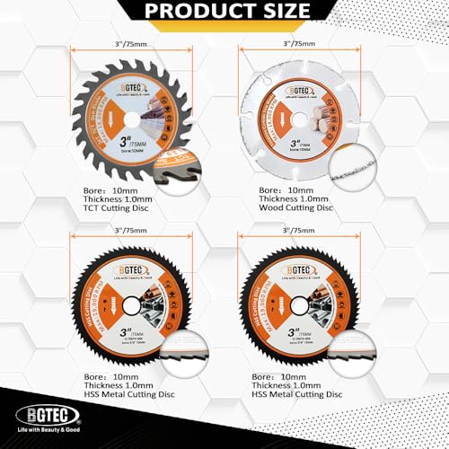 BGTEC 3 Cut Off Wheels 3/8 Arbor 4 Pieces, Wood and Metal Saw Blades - style: TCT+Wood+Metal