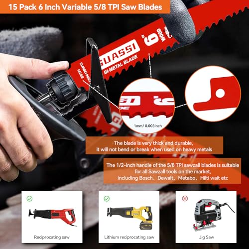 15 Pack 6 Inch 5/8TPI Reciprocating Saw Blades for Nail-Embedded Wood Cutting,for All Rough-in Material Including Nail-Embedded Wood,for Diablo Bi-Metal Sawzall Blades - size: 6 Inch 5/8 TPI