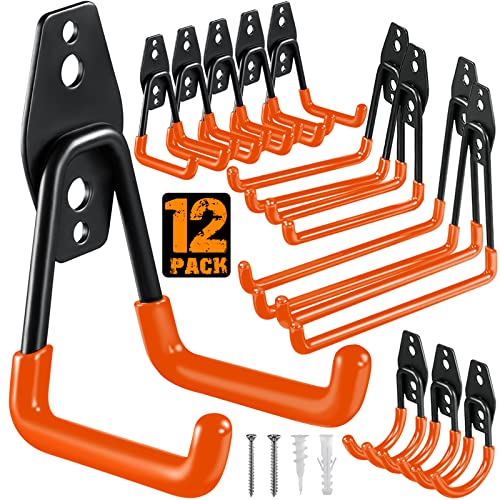 HUPBIPY 12 Pack Garage Hooks Heavy Duty, Wall Mount Ladder Hooks - color: 12 Pack Orange