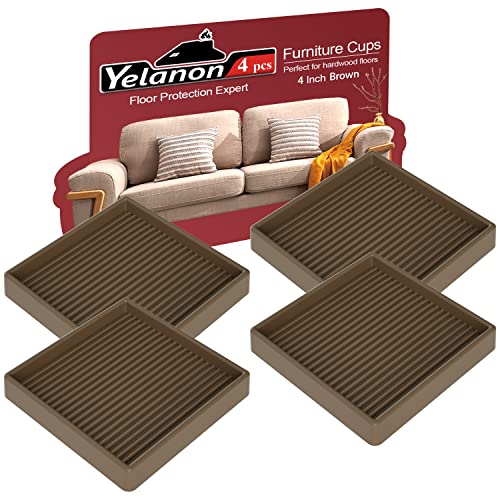 Yelanon Furniture Coasters 4 Pcs 4" Square Brown Caster Cups for Hardwood - size: 4pcs 4" Square Brown