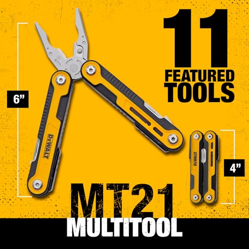 DEWALT 11-in-1 Multitool with Sheath – Folding Pocket Tool with Knife, Pliers, Screwdrivers, Saw, can and bottle opener– Compact EDC Tool for Construction, Trades & Jobsite Use