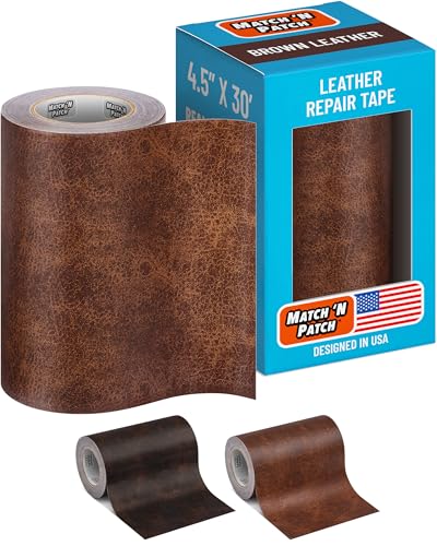 MATCH 'N PATCH Brown Leather Repair Tape, 4.50" x 30' for Furniture - color: Brown, size: 4.5" x 30'