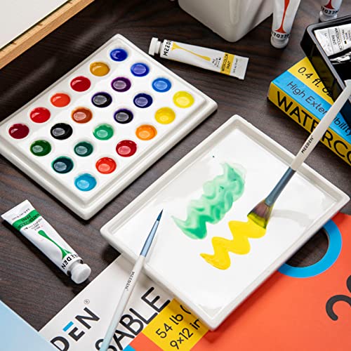 MEEDEN 24-Well Ceramic Watercolor Paint Palette with Cover - size: 24-well