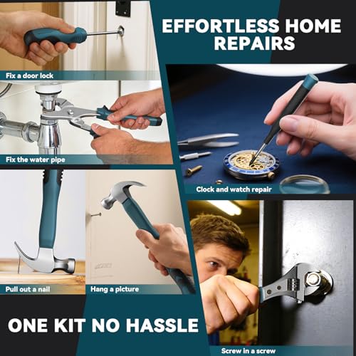 Home Tool Kit 199 Piece Basic Household Auto Repair Tool Set Car Toolbox General Hand Tool Kit for Home Men Women DIY with Plastic Toolbox (Blue and black) - color: Blue and Black