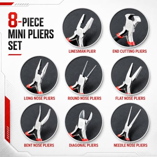 8Pcs Mini Pliers Set for Jewelry Making, Electronics & DIY Crafts