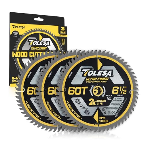 TOLESA 6 1/2 Circular Saw Blades, 60T for Wood and Plywood, 3-Pack - size: 6-1/2'', style: 60T