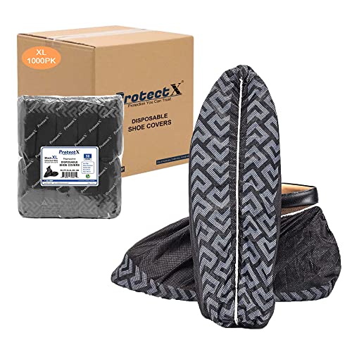 ProtectX Premium Disposable Shoe Covers, Extra Large 1000-pack (500 pairs), Slip Resistant, Durable Non-Woven Polypropylene Fabric for Booties, Fits Up to 14 US Men and all US Women Size, Black - size: Black PP X-Large 1000PK