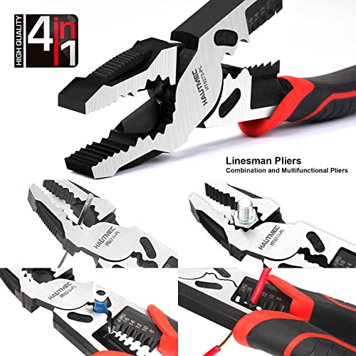 HAUTMEC 9" Linesman Pliers,High Leverage Combination Pliers 4 in 1 Multifunctional Heavy Duty Lineman Tools HT0273-PL - color: 9" Linesman Pliers