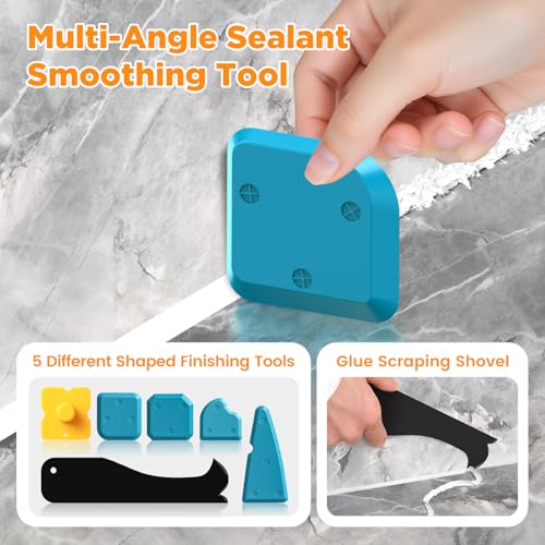 6 in 1 Silicone Caulking Tool Kit, Caulk Grout Remover Tool (Orange) - color: Orange