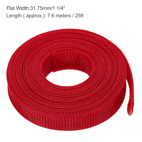uxcell Expandable Sleeving, 1 1/4-inch 25ft Cable Sleeve, Red - color: Red, size: 1 1/4-inch x 25ft
