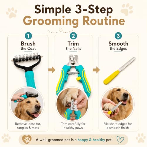3-Piece Pet Grooming Kit with Rake, Clipper and File - color: Dopamine colors-3 PCS