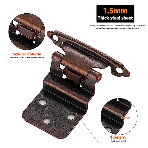 Ravinte 3/8" Inset Antique Copper Cabinet Hinges 10 Pack (5 Pairs) - color: ‎‎Antique Copper