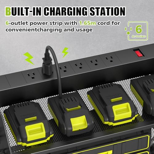 SUNALLY Power Tool Organizer Wall Mount with Charging Station,3 Layer,Black - style: 4 Drill Holders E