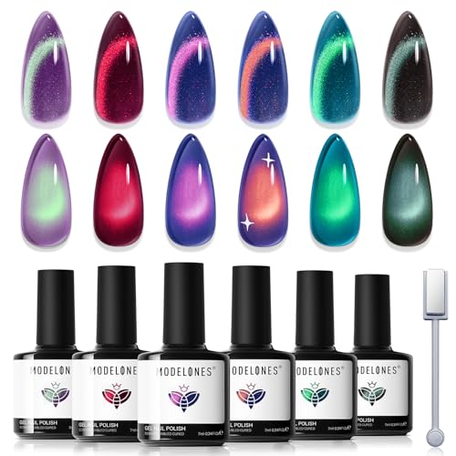 modelones Glitter Cat Eye Gel Nail Polish Set with Magnet Fall Cateye Gel - color: A A A1 Aurora CatEye