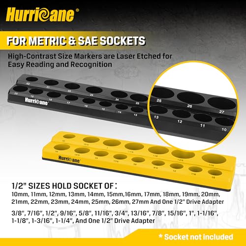 HURRICANE Magnetic Socket Organizer Set 2 Piece Socket Holder Set Includes 1/2" Drive Metric SAE Socket Trays - size: 2 Piece