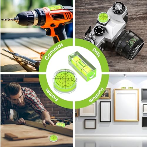 8 PCS Small Bubble Level Bullseye Spirit Level Mini Square Circular Measuring Leveling Tool for String Line for Camera Phonograph Turntable Tripod Frame Drill 1.57x0.59 in & 1.25x0.47in