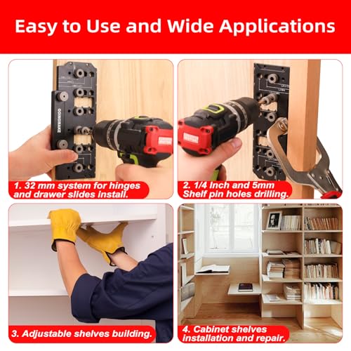 GOINGMAKE Shelf Pin Jig 1/4" and 5mm, Spliceable All Metal Cabinet Hardware Shelf Pin Drilling Jig, Woodworking Drill Guide for Straight Holes for Wobble-Free Shelves