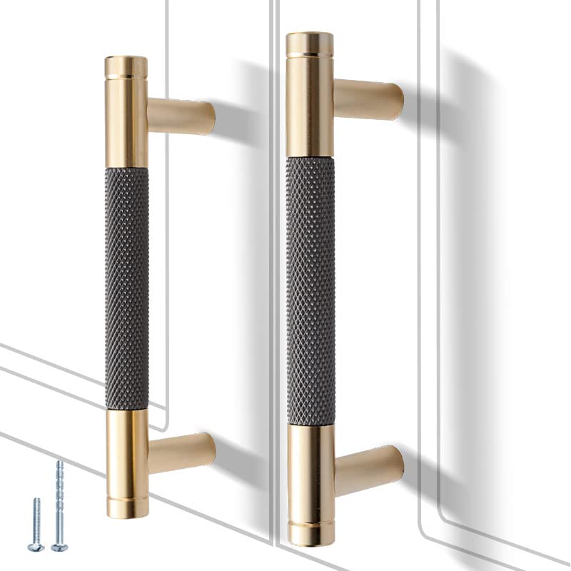 12 Pack 3 3/4 Inch 96 mm Knurled Cabinet Handles Cabinet Pulls Aluminum Handles Pulls Gold and Grey Oxidation Finish with Diamond Pattern 5" Length (3.75" Hole Center) - color: Gold and Grey, size: 3 3/4 Inch