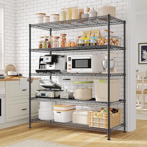 DurayLoly 45"W Heavy Duty 5-Tier 1000LBS Storage Shelves, Adjustable, Black - size: 45" W x 70.5" H x 13.5" D