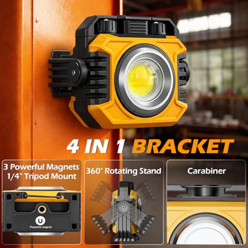 Samyoung 2-Pack 2400LM Magnetic Rechargeable Work Light, Up to 80 Hours - color: Yellow