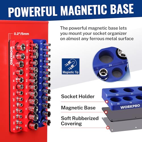 WORKPRO 8-Piece Magnetic Socket and Wrench Organizer Set
