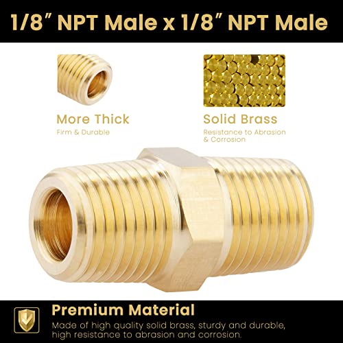 KOOTANS 1/8 NPT x 1/8 NPT Male Solid Brass Hex Nipples, 4PCS - size: 1/8 NPT x 1/8 NPT (O.D x O.D: 3/8'' x 3/8'')