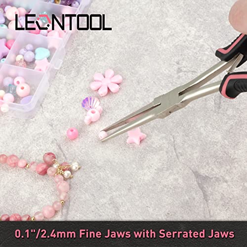 Long Reach Needle Nose Pliers with Teeth 7-Inch Extra Long Needle Nose Plier for Jewelry Making Small Long Reach Long Nose Plier Non-slip Handles Working In Tight Spaces, Pink Tool for Women - style: Needle Nose Plier with Serrated Jaw