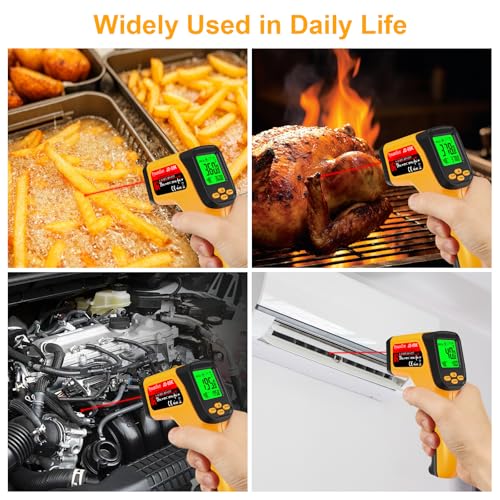 Infrared Thermometer Gun, Dual-Mode with Non-Contact IR & K-Type Thermocouple Probe Meature, -58°F to 1472°F High Accuracy Laser Temperature Gun with Emissivity, Humidity, for Cooking, Industrial Use
