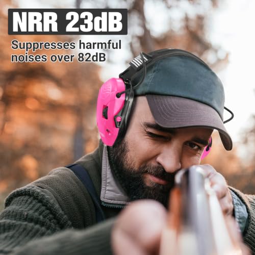 Electronic Shooting Ear Protection w/Gel Pads, 23dB NRR Active Noise Reduction & 3X Amplification Headset for Shooters - color: Pink