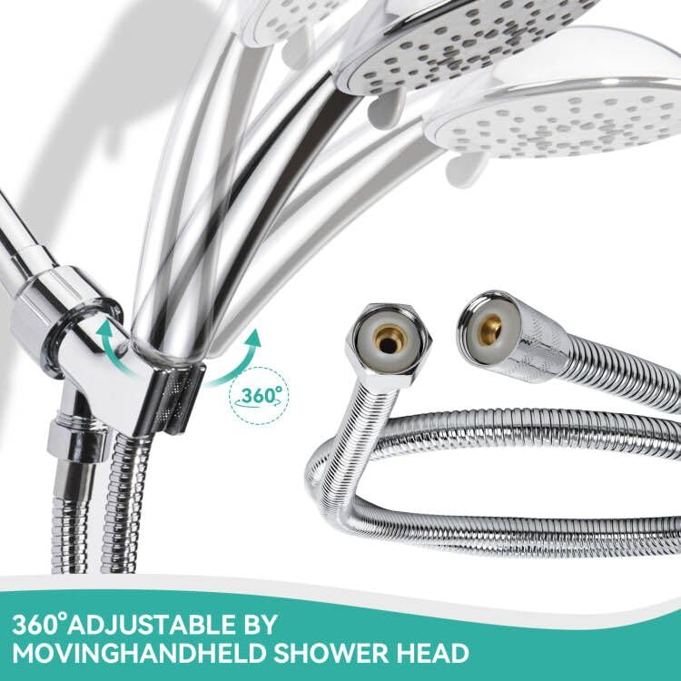 MAYYAYA Brass Ball Handheld Shower Head Holder, 59IN ShowerHead Hose,Silver - color: Silver