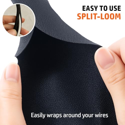 MGI SpeedWare Woven Mesh Split-Sleeve Wire Loom for High-Temperature Automotive Harness and Home Cable Management - 25 feet (1/4") - size: 1/4"