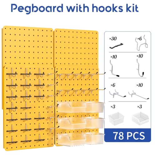 Pegboard Organizer Kit,4 Pack 14.76x10.82 in Metal Panels with 6 Bin,Yellow - color: Yellow, size: 14.76"x10.82"- 4 Pcs