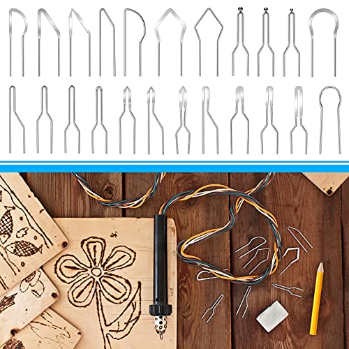 Outus 23 Pieces Wood Burning Tips Pyrography Tips Nibs Kit Wire Pen Nibs Replacement Tools for High Impedance Adjustable Pyrography Machine Accessory Tool Wood Leather Making