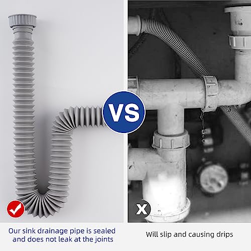 Sink Drain Pipe, Flexible Sink P-Trap Pipe for Kitchen & Bathroom, Gray - color: Gray
