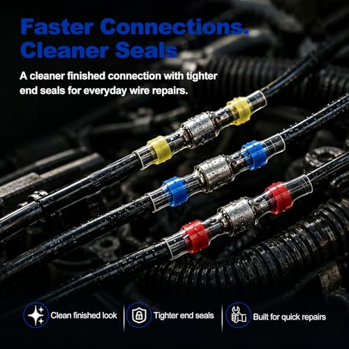200 Pcs Heat Shrink Solder Seal Wire Connectors Kit, Waterproof Electrical Butt Splice Connectors for Marine, Automotive, Trailer, RV, Boat and Truck Wiring