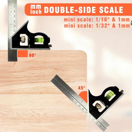 Combination Square, 6-Inch Precision Combo Square with Stainless Steel Ruler, Zinc Alloy Body & Bubble Level – Multi-Function Measuring Tool for Woodworking, Carpentry, and DIY Projects