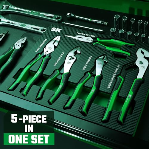 SK 5-Piece Pliers Set, Anti-slip Handle, with EVA Foam Tool Organizer - style: with EVA Organizer