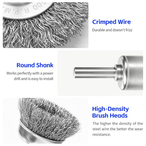 Wire Brush for Drill 9 Pcs Set with 1/4 Inch Shank for Rust - size: 9PCS